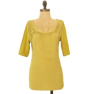 Soft Surroundings Pleated Front Top Size S Short Sleeve Mustard Yellow EUC B15